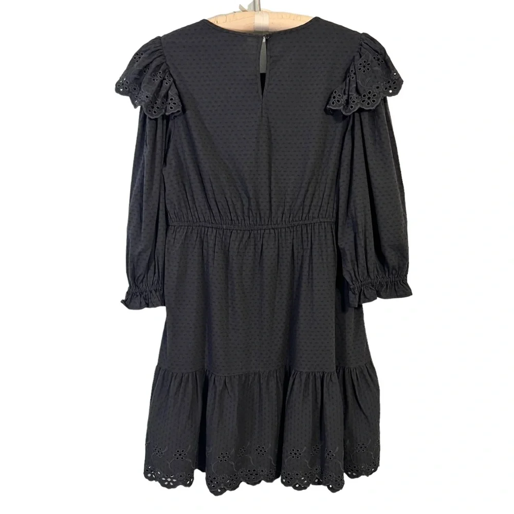 XL Eyelet Ruffle Long-sleeve Dress Dark Gray/Black Dark Cottagecore - Ravencore - Picture 4 of 11